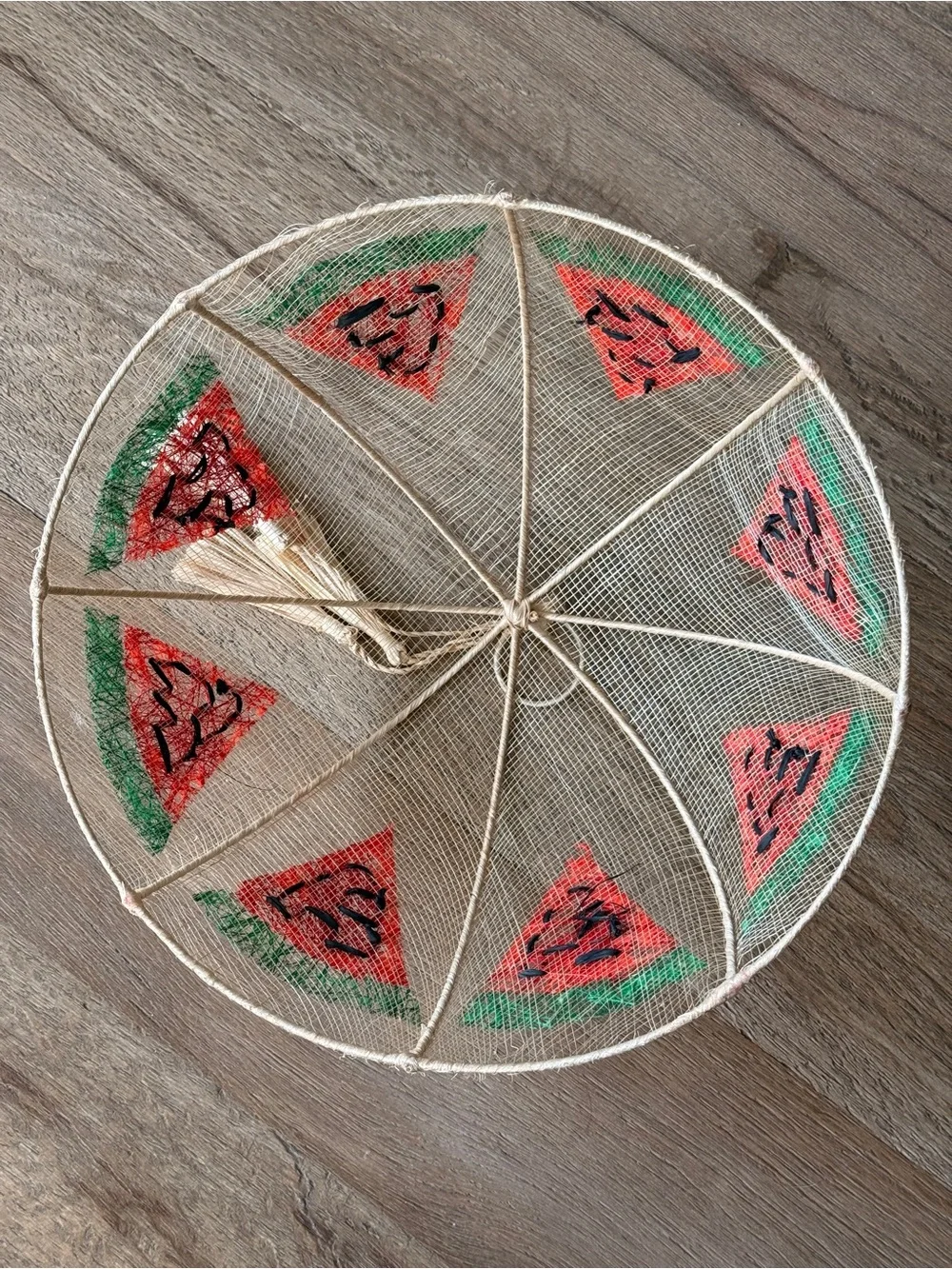 Vintage Sinamay Watermelon Raffia Mesh Food Cover Dome